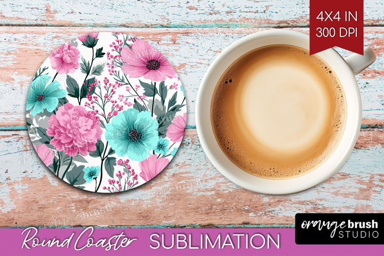 3D Flowers Round Coaster - Summer Coaster PNG Sublimation