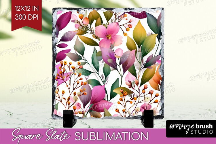 3D Flowers Slate PNG - Summer Square Slate Sublimation example image 1