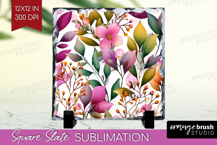 3D Flowers Slate PNG - Summer Square Slate Sublimation