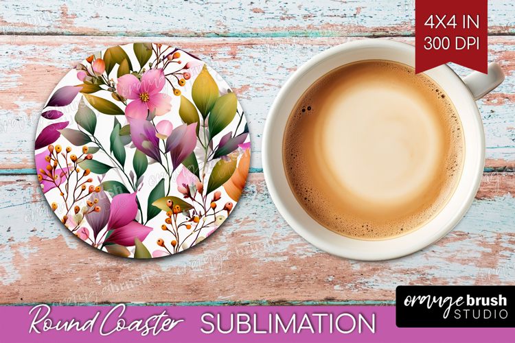 3D Flowers Round Coaster - Summer Coaster PNG Sublimation