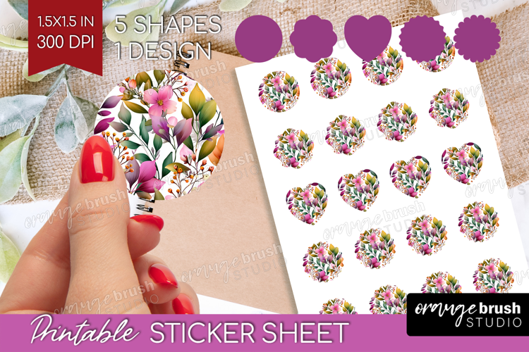 3D Flowers Round Sticker - Summer Printable Sticker Sheet