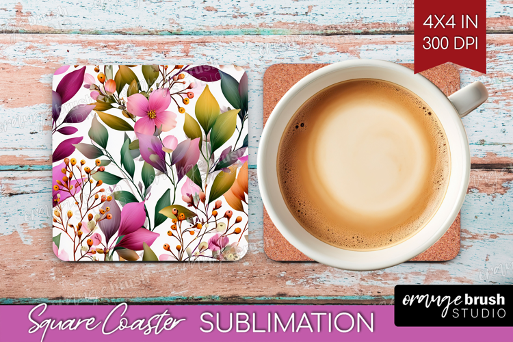 3D Flowers Square Coaster - Summer Coaster PNG Sublimation