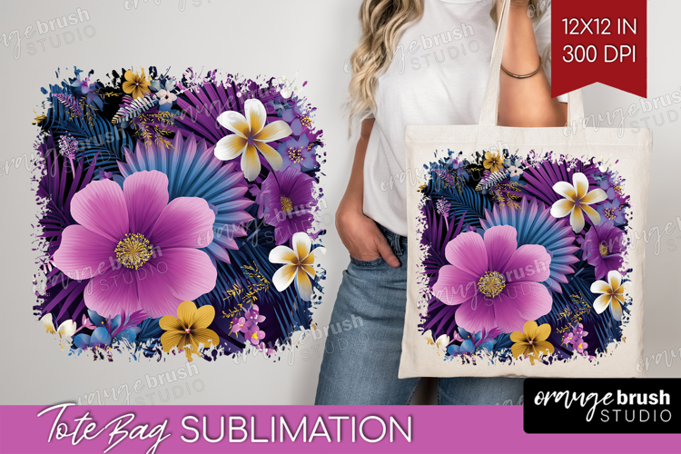 3D Flowers Tote Bag - Summer Tote Bag PNG Sublimation