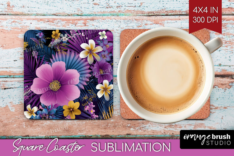 3D Flowers Square Coaster - Summer Coaster PNG Sublimation example image 1