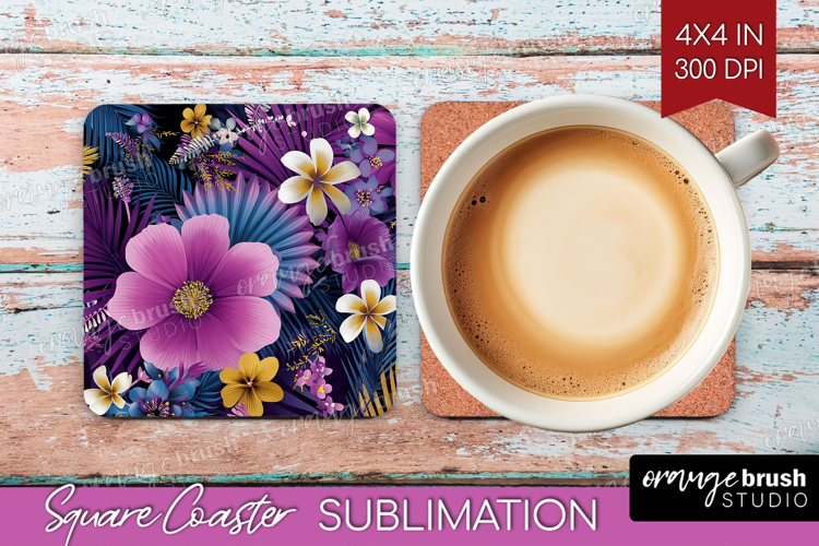 3D Flowers Square Coaster - Summer Coaster PNG Sublimation