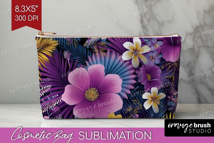 3D Flowers Cosmetic Bag - Summer Makeup Bag PNG Sublimation