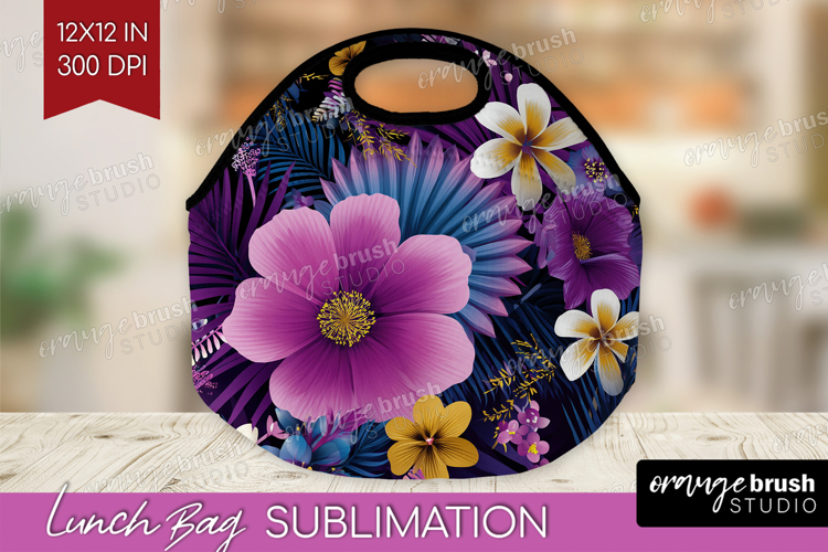 3D Flowers Lunch Bag - Summer Lunch Bug PNG Sublimation