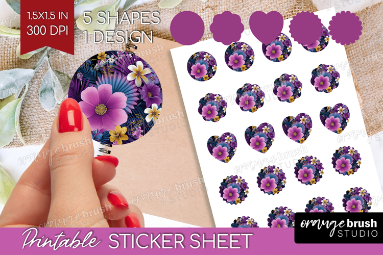 3D Flowers Round Sticker - Summer Printable Sticker Sheet