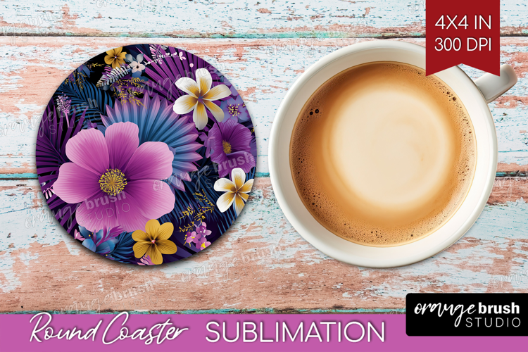 3D Flowers Round Coaster - Summer Coaster PNG Sublimation