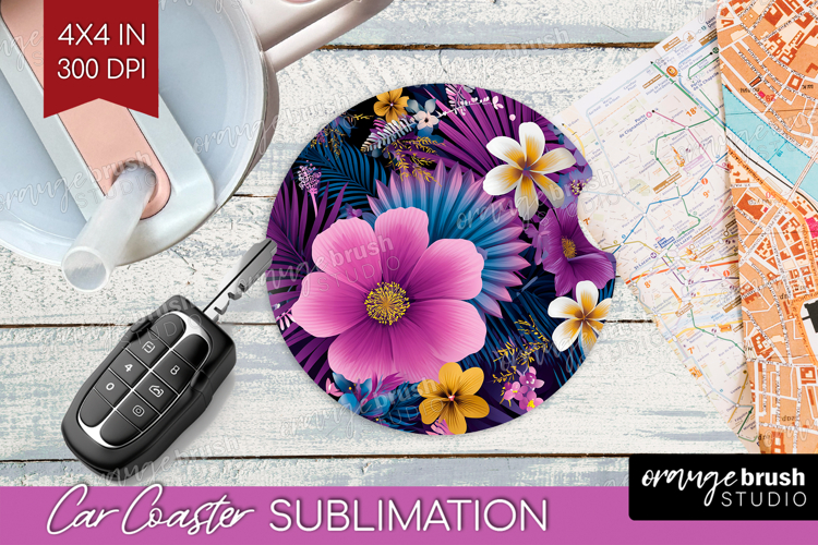 3D Flowers Car Coaster - Summer Coaster PNG Sublimation