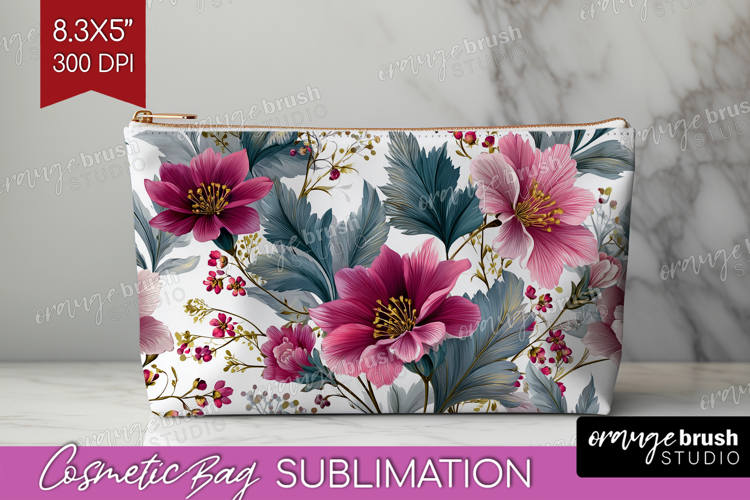 3D Flowers Cosmetic Bag - Summer Makeup Bag PNG Sublimation