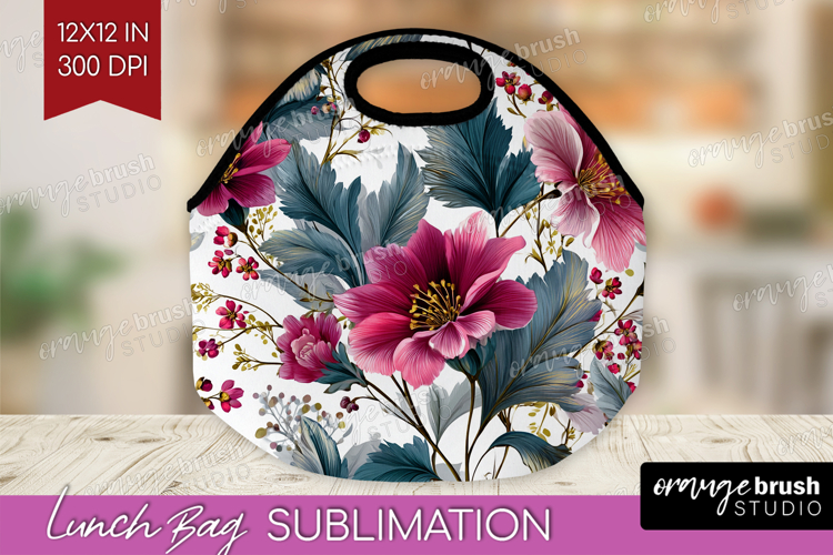 3D Flowers Lunch Bag - Summer Lunch Bug PNG Sublimation