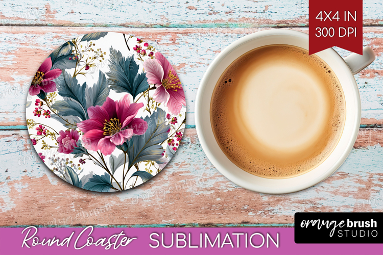 3D Flowers Round Coaster - Summer Coaster PNG Sublimation