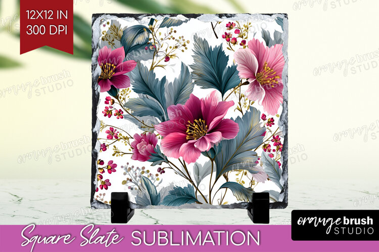 3D Flowers Slate PNG - Summer Square Slate Sublimation example image 1