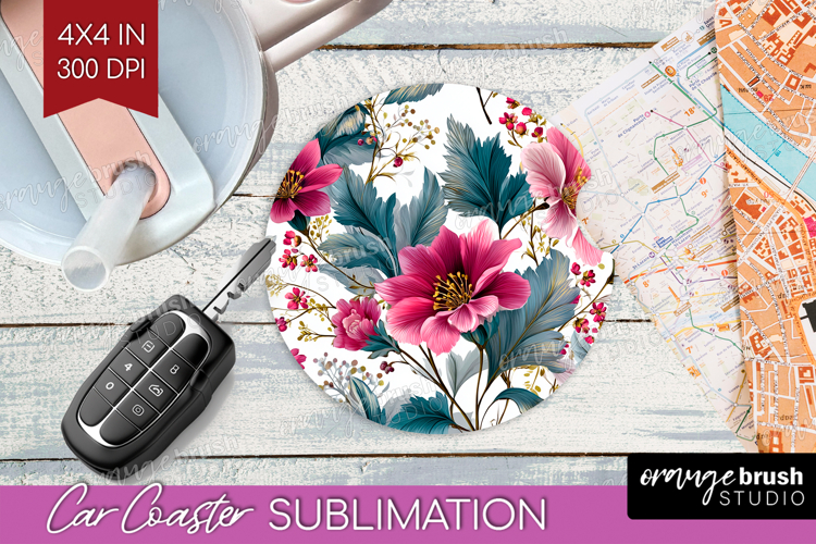 3D Flowers Car Coaster - Summer Coaster PNG Sublimation