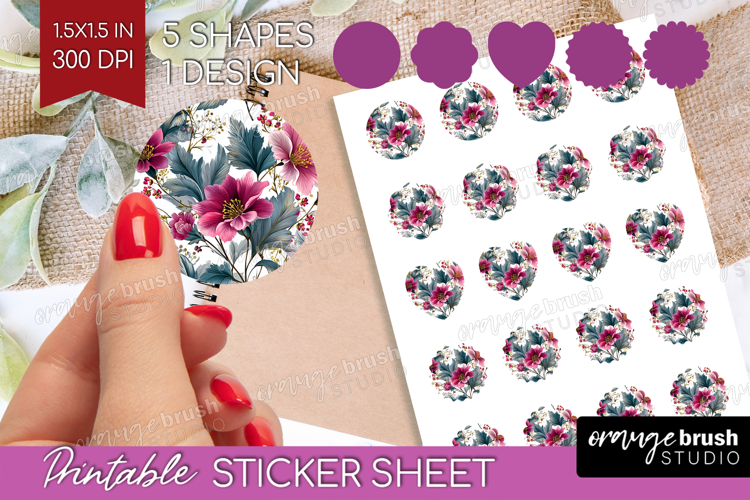 3D Flowers Round Sticker - Summer Printable Sticker Sheet