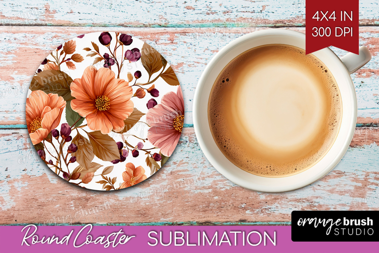3D Flowers Round Coaster - Summer Coaster PNG Sublimation