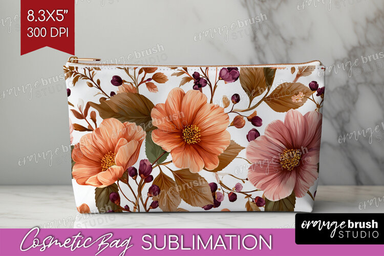 3D Flowers Cosmetic Bag - Summer Makeup Bag PNG Sublimation example image 1