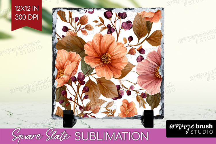 3D Flowers Slate PNG - Summer Square Slate Sublimation