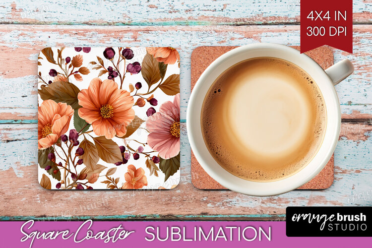 3D Flowers Square Coaster - Summer Coaster PNG Sublimation example image 1