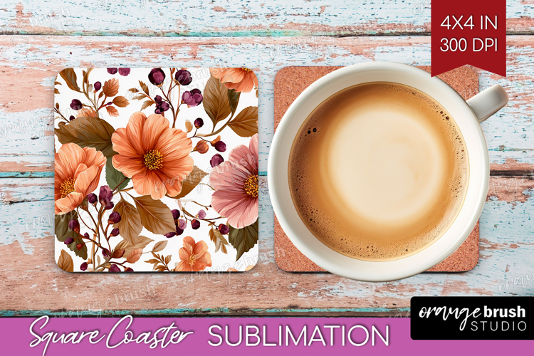 3D Flowers Square Coaster - Summer Coaster PNG Sublimation