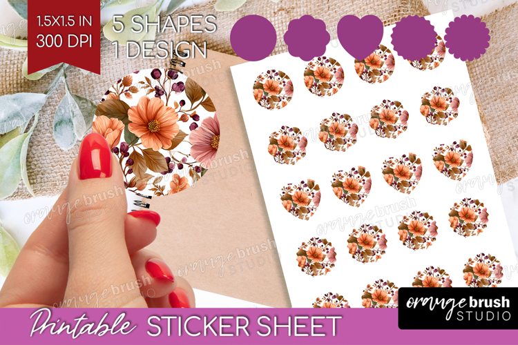 3D Flowers Round Sticker - Summer Printable Sticker Sheet