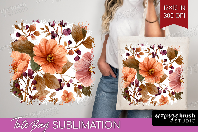 3D Flowers Tote Bag - Summer Tote Bag PNG Sublimation