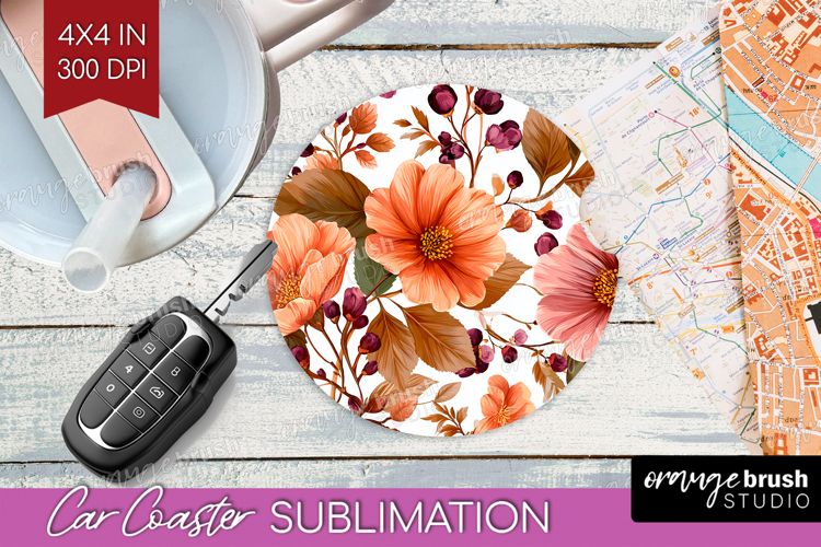 3D Flowers Car Coaster - Summer Coaster PNG Sublimation