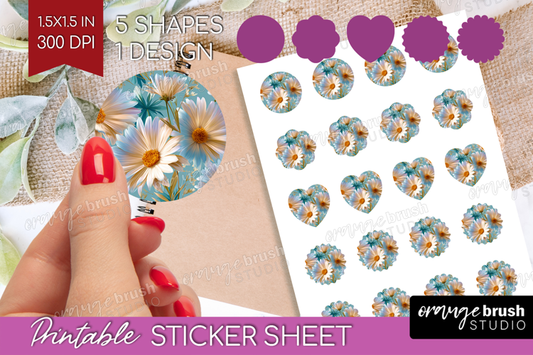 3D Flowers Round Sticker - Summer Printable Sticker Sheet