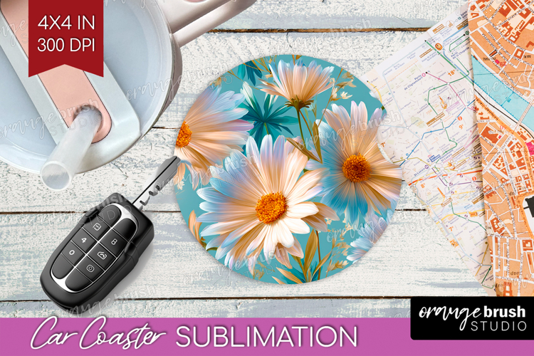 3D Flowers Car Coaster - Summer Coaster PNG Sublimation