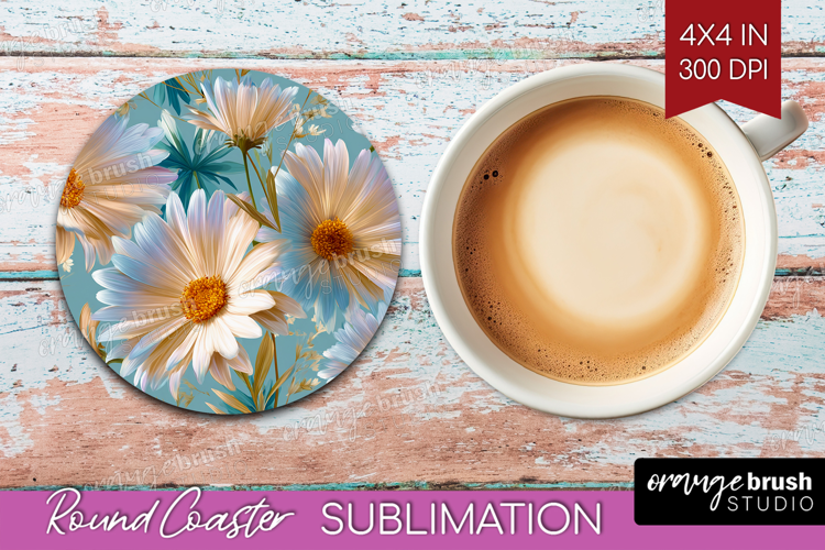 3D Flowers Round Coaster - Summer Coaster PNG Sublimation