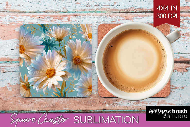 3D Flowers Square Coaster - Summer Coaster PNG Sublimation