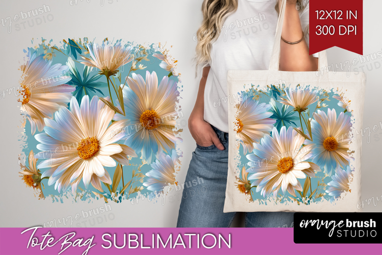 3D Flowers Tote Bag - Summer Tote Bag PNG Sublimation