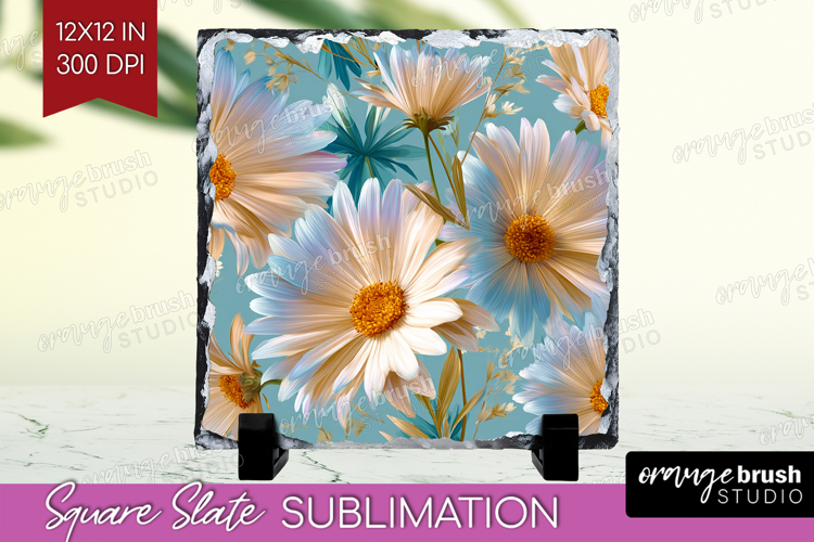3D Flowers Slate PNG - Summer Square Slate Sublimation