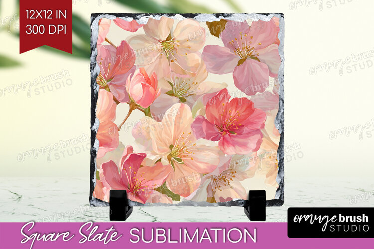 3D Flowers Slate PNG - Summer Square Slate Sublimation example image 1