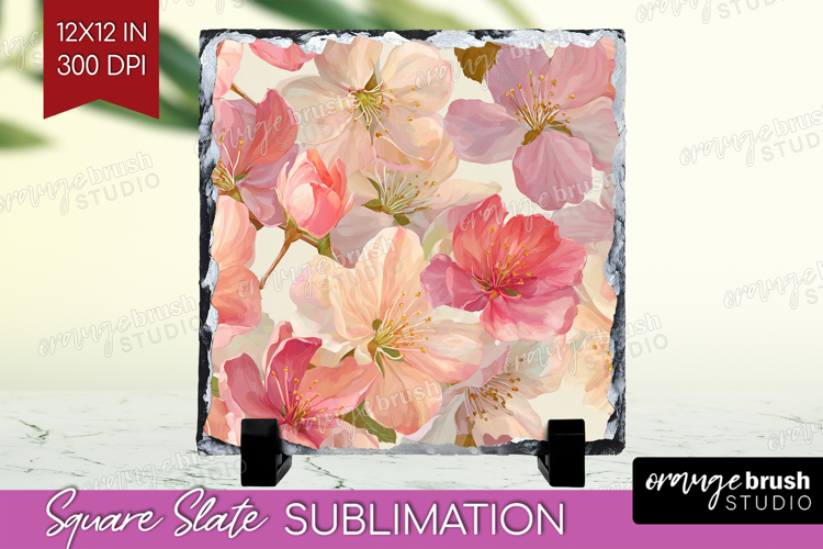 3D Flowers Slate PNG - Summer Square Slate Sublimation