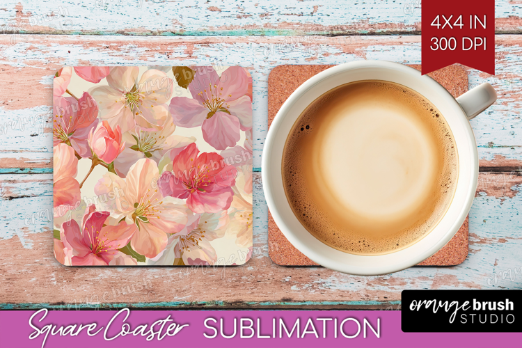 3D Flowers Square Coaster - Summer Coaster PNG Sublimation