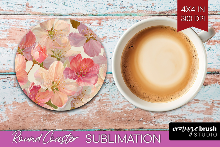 3D Flowers Round Coaster - Summer Coaster PNG Sublimation