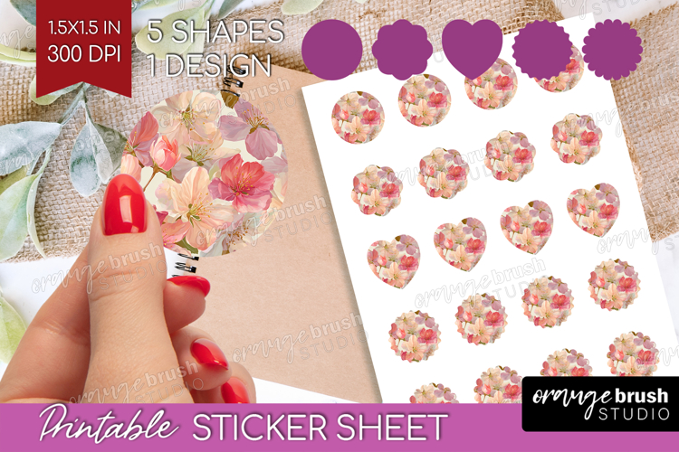 3D Flowers Round Sticker - Summer Printable Sticker Sheet