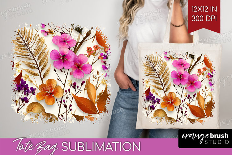 3D Flowers Tote Bag - Summer Tote Bag PNG Sublimation