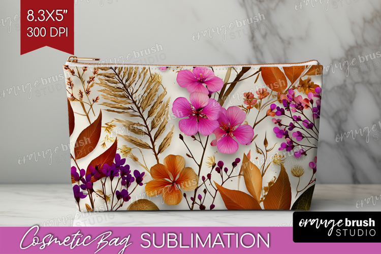 3D Flowers Cosmetic Bag - Summer Makeup Bag PNG Sublimation