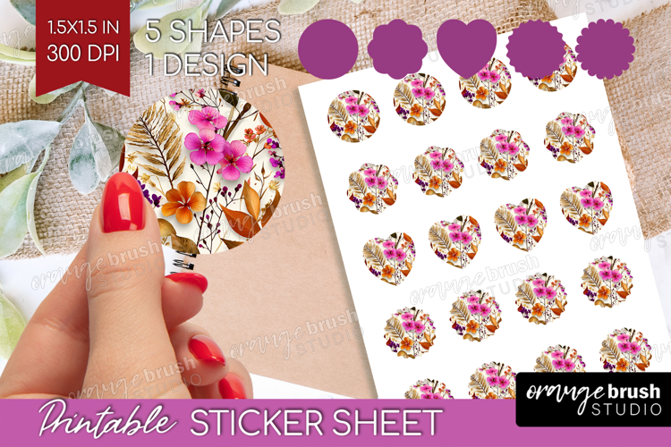 3D Flowers Round Sticker - Summer Printable Sticker Sheet