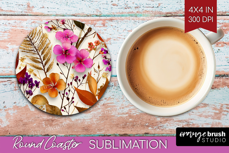 3D Flowers Round Coaster - Summer Coaster PNG Sublimation