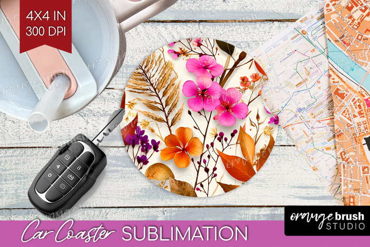 3D Flowers Car Coaster - Summer Coaster PNG Sublimation