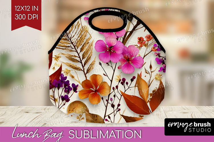 3D Flowers Lunch Bag - Summer Lunch Bug PNG Sublimation