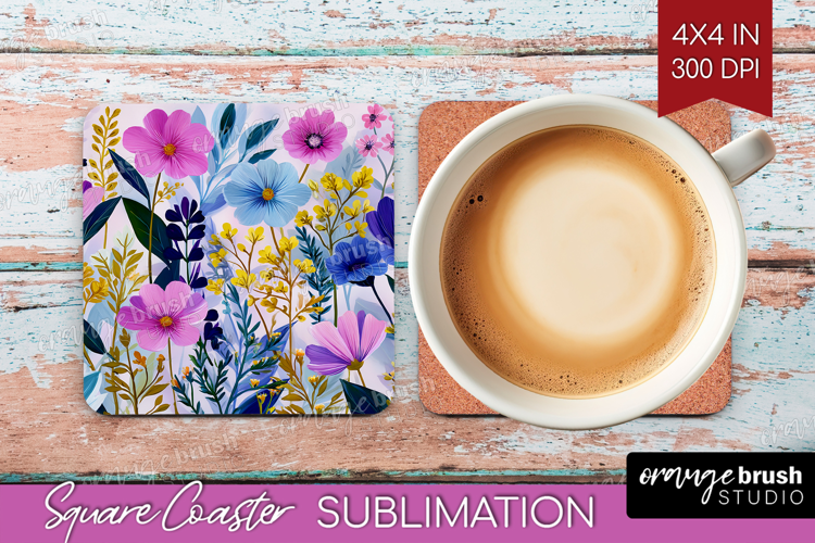 3D Flowers Square Coaster - Summer Coaster PNG Sublimation