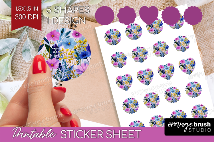 3D Flowers Round Sticker - Summer Printable Sticker Sheet