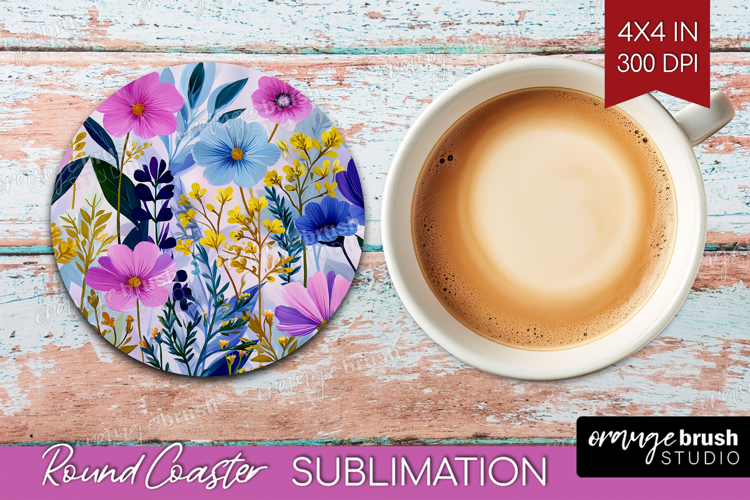 3D Flowers Round Coaster - Summer Coaster PNG Sublimation
