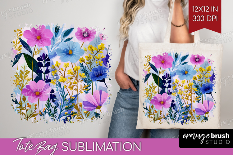 3D Flowers Tote Bag - Summer Tote Bag PNG Sublimation