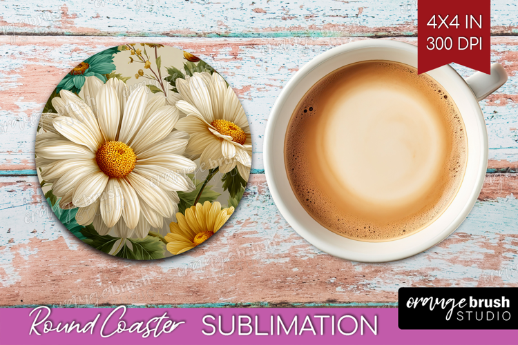 3D Flowers Round Coaster - Summer Coaster PNG Sublimation